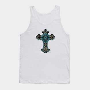 Turquoise Leopard Cross Tank Top